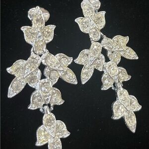 Vintage Sarah Coventry 1966 World's Fair Rhinestone Leaf Clip On Earrings- 2 “